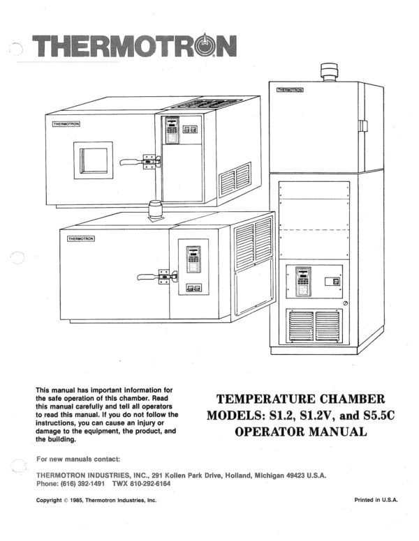 Thermotron Temperature Chamber Models S1.2, S1.2V,S5.5C Controller 2800